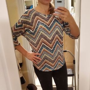 Ethnic pattern turquoise 3/4 sleeve shirt